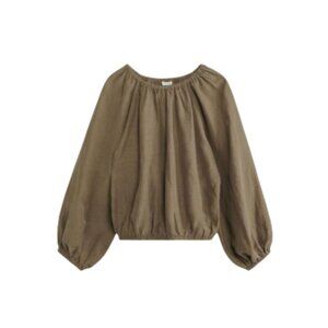 By Malene Birger Lalow Top Blouse Shirt Womens 44 14 XL Olive Green Cupro Linen